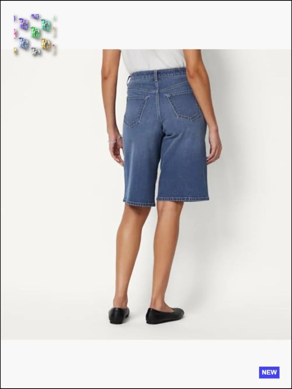 Relaxed-Fit Mid-Rise Long Jean Shorts Bermuda Denim 5-Pocket Stretch Casual